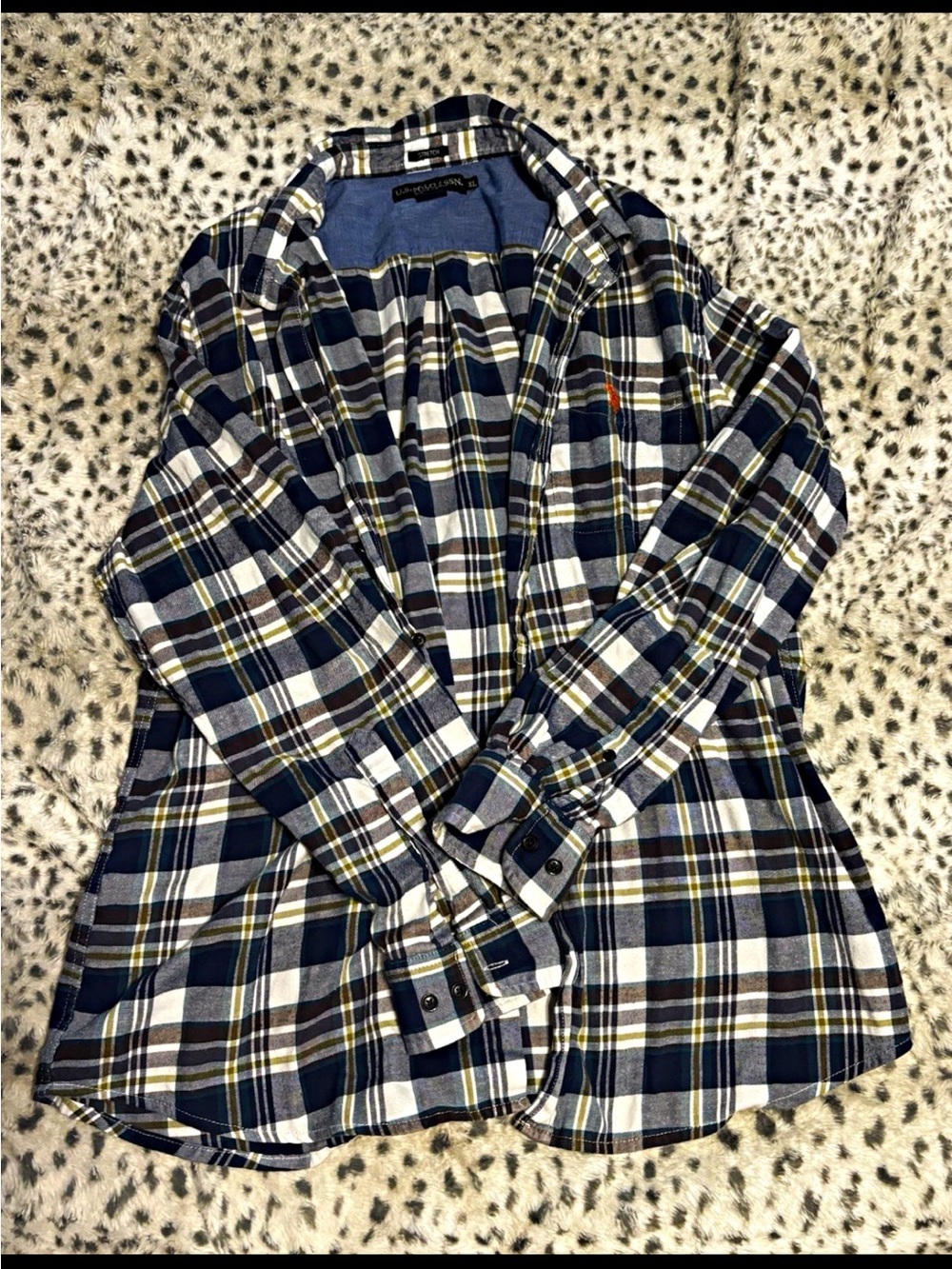 U.S. Polo Assn. Navy White Olive Plaid Button-Down Shirt